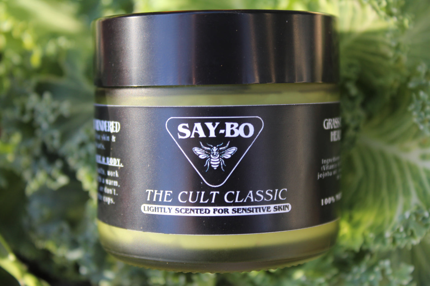 Jar of 'The Cult Classic' by SAY-BO on a green leafy background